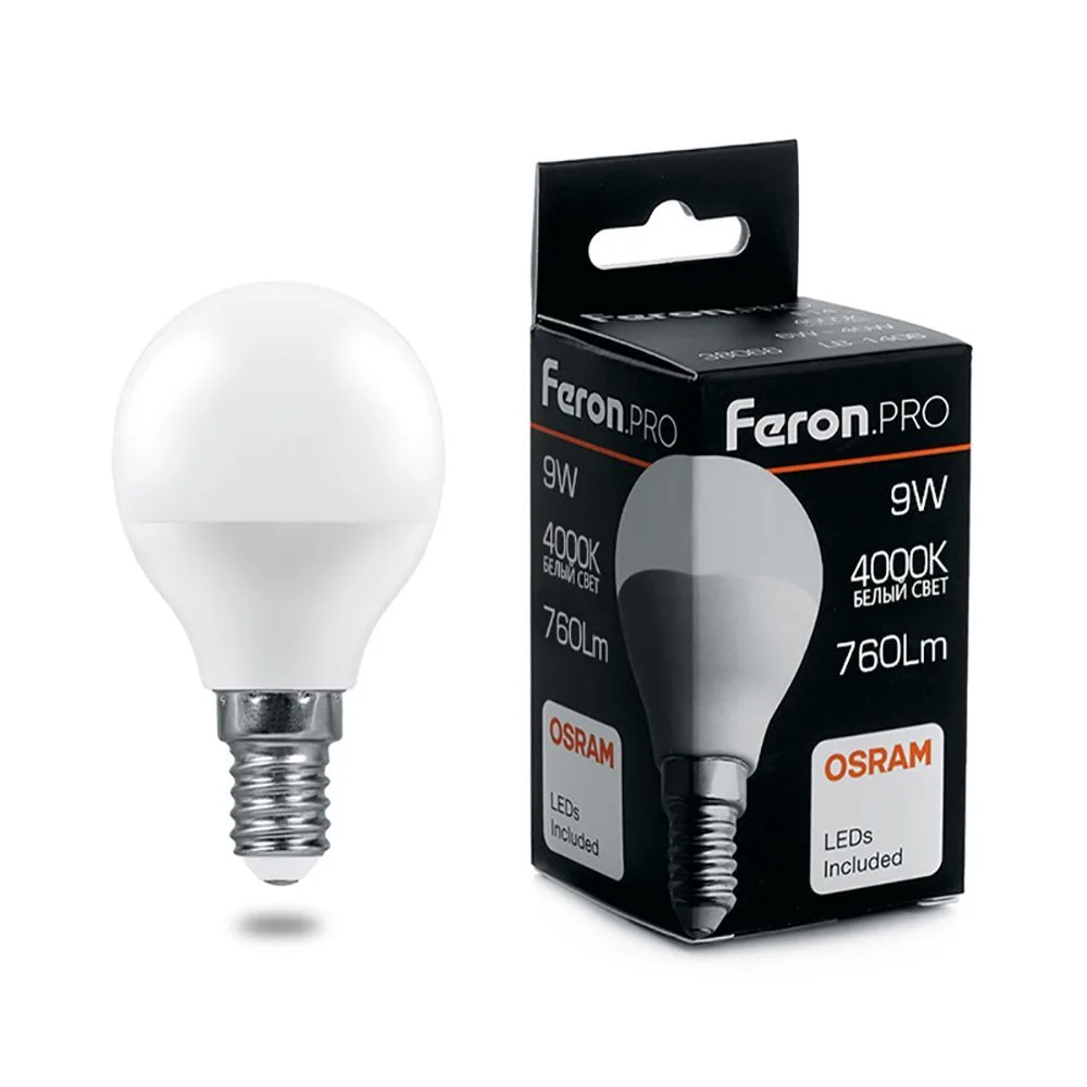 Лампа светодиодная FERON.PRO LB-1409 Шарик E14 9W 175-265V 4000K 38078