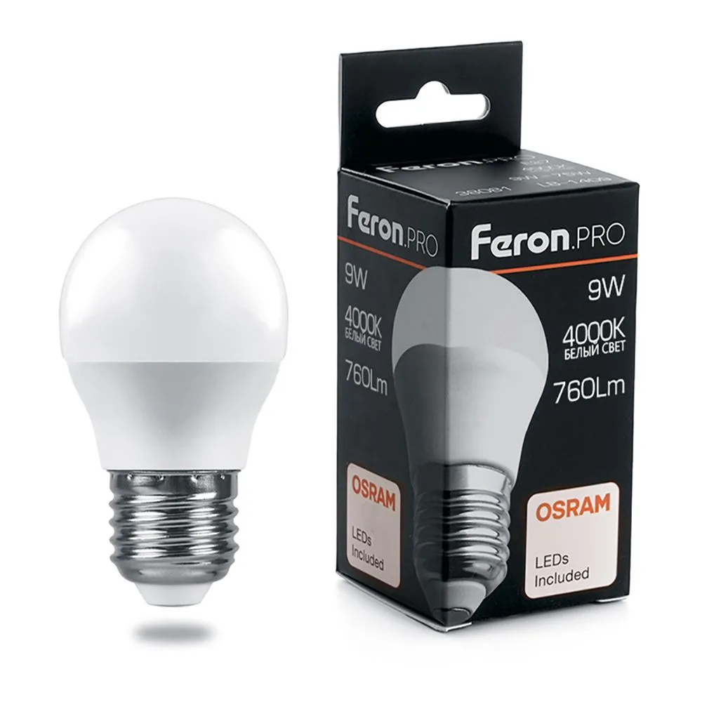 FERON Лампа светодиодная Feron.PRO LB-1409 Шарик E27 9W 175-265V 4000K 38081 FERON Лампа светодиодная Feron.PRO LB-1409 Шарик E27 9W 175-265V 4000K 38081