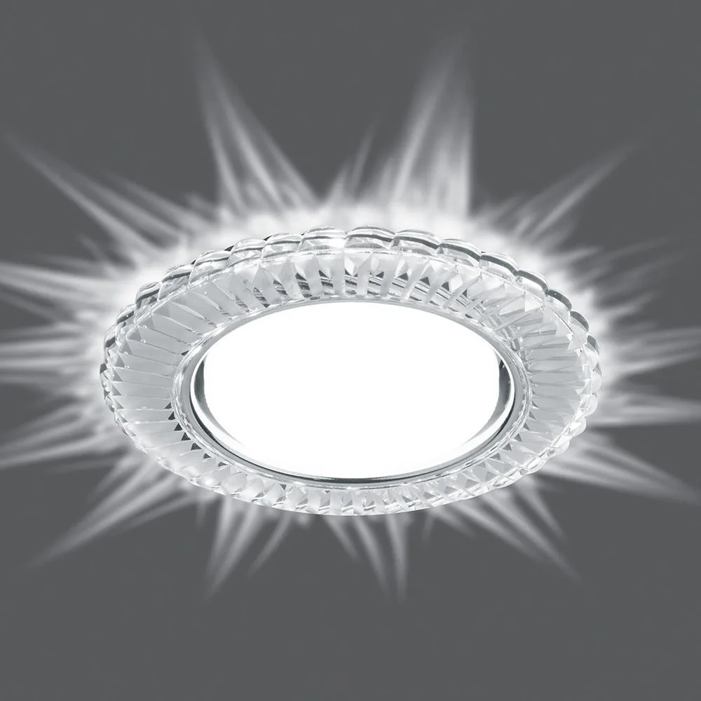 FERON Светильник встраиваемый с белой LED подсветкой CD4044 потолочный GX53 без лампы, прозрачный, хром 41306 FERON Светильник встраиваемый с белой LED подсветкой CD4044 потолочный GX53 без лампы, прозрачный, хром 41306