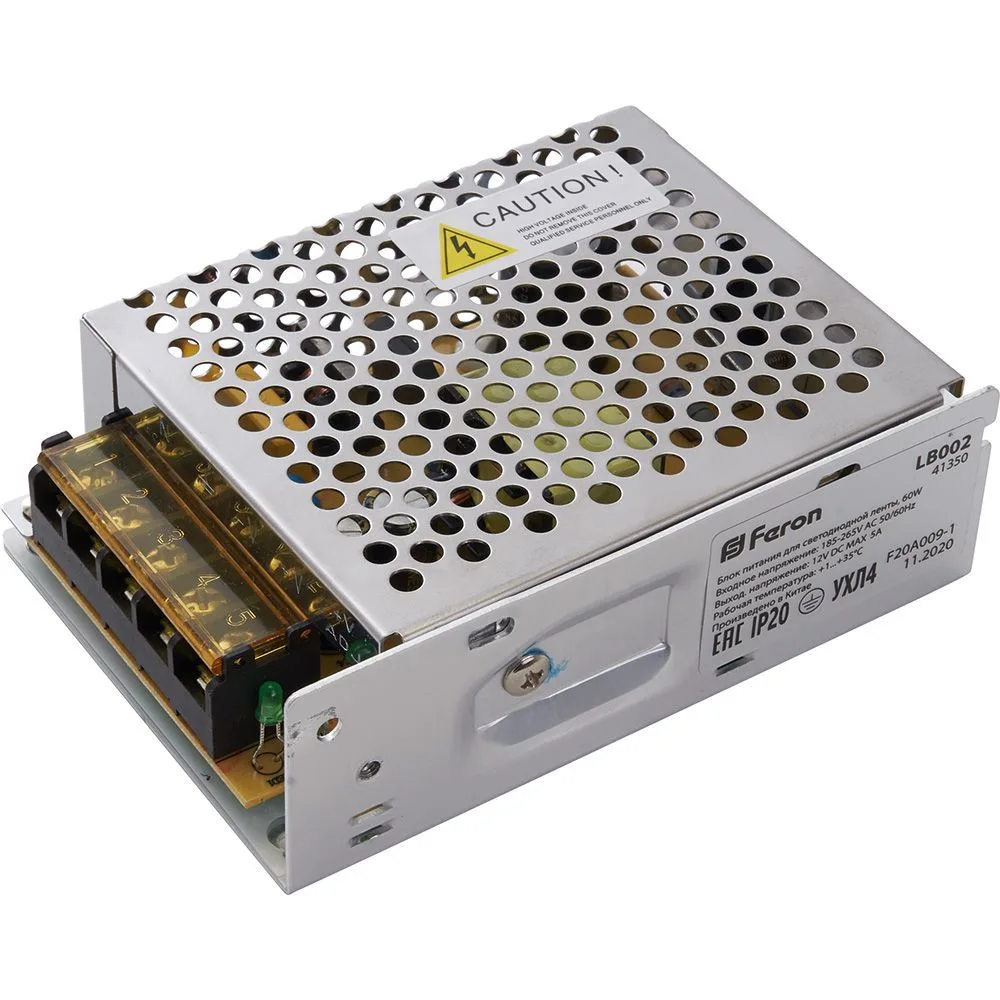 FERON Трансформатор электронный для светодиодной ленты 60W 12V (драйвер), LB002 Артикул 41350 FERON Трансформатор электронный для светодиодной ленты 60W 12V (драйвер), LB002 Артикул 41350