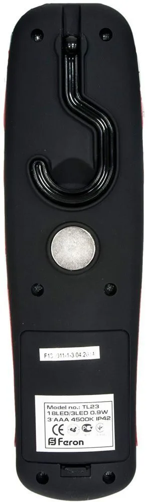 FERON Фонарь с магнитным креплением 18+3LED 0.9W (3хАА в комплект не входят), IP42, 210×60×30mm, чёрный с красным, TL23 12961 FERON Фонарь с магнитным креплением 18+3LED 0.9W (3хАА в комплект не входят), IP42, 210×60×30mm, чёрный с красным, TL23 12961