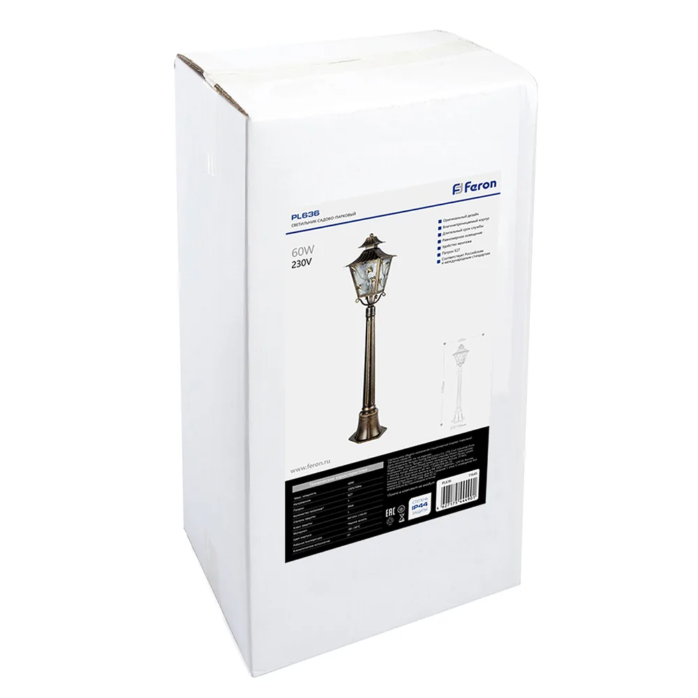 FERON Светильник садово-парковый PL636 столб 60W 230V E27, черное золото 11645 FERON Светильник садово-парковый PL636 столб 60W 230V E27, черное золото 11645