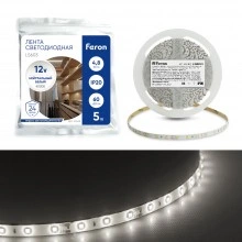 Светодиодная LED лента FERON LS603, 60SMD(2835)/m 4.8W/m 12V 5m 4000К  Артикул 41446