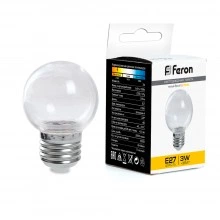 Лампа светодиодная FERON LB-371 Шар E27 3W 230V 2700K прозрачный 38121