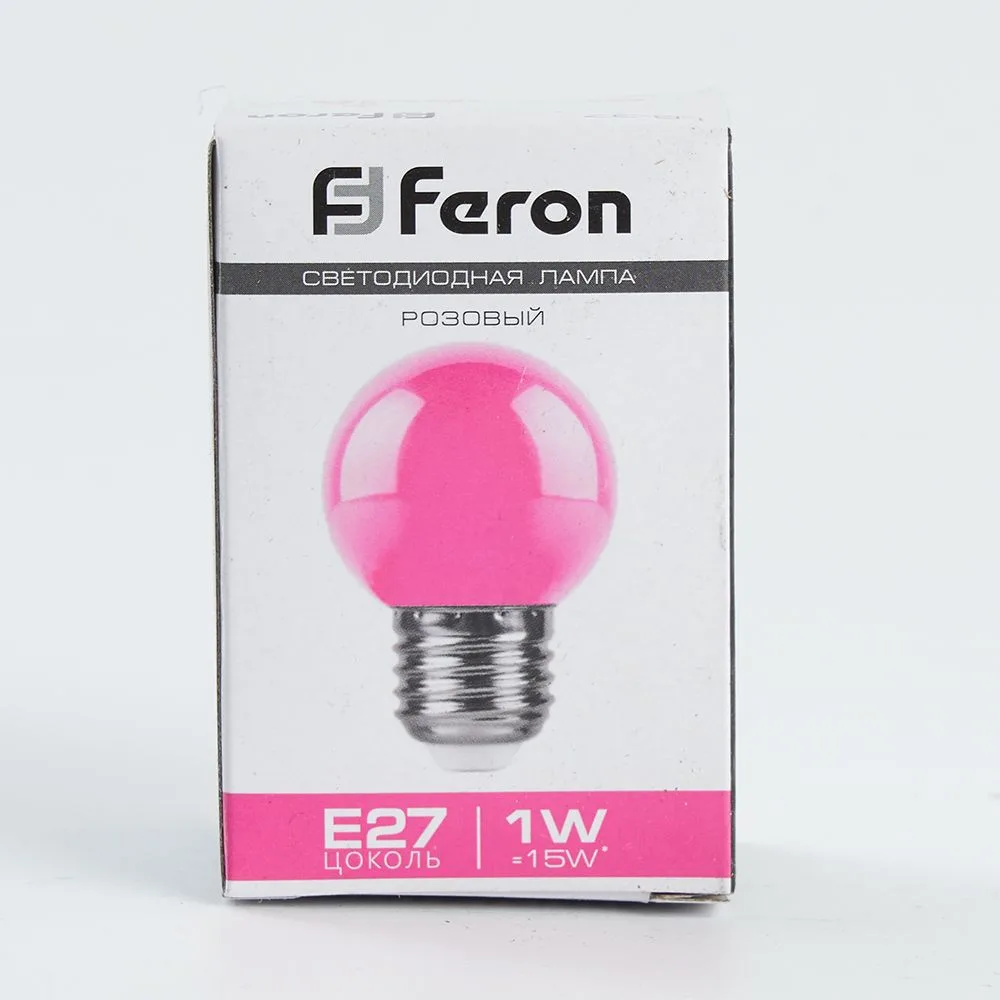 FERON Лампа светодиодная LB-37 Шарик E27 1W 230V Розовый 38123 FERON Лампа светодиодная LB-37 Шарик E27 1W 230V Розовый 38123