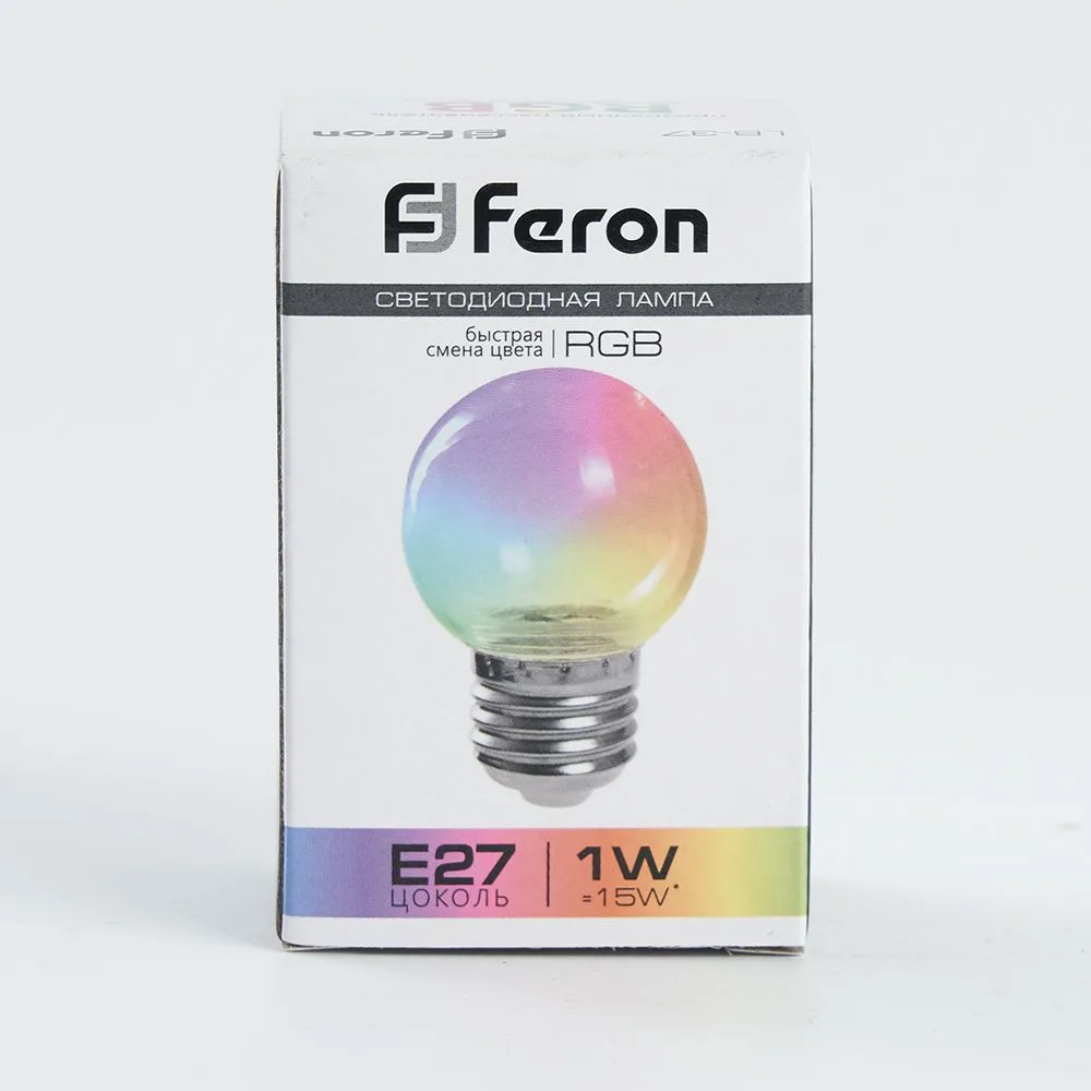 FERON Лампа светодиодная LB-37 Шарик прозрачный E27 1W RGB быстрая смена цвета 38129 FERON Лампа светодиодная LB-37 Шарик прозрачный E27 1W RGB быстрая смена цвета 38129