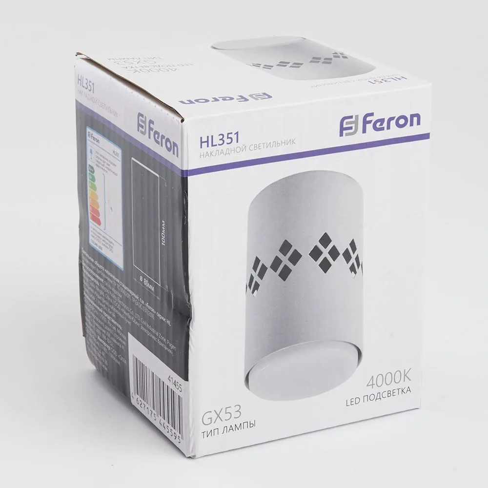 FERON Светильник потолочный HL351 12W, 230V, GX53 и подсветка 1W, 4000K, белый 41455 FERON Светильник потолочный HL351 12W, 230V, GX53 и подсветка 1W, 4000K, белый 41455