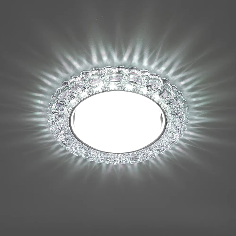 FERON Светильник встраиваемый с белой LED подсветкой CD4045 потолочный GX53 без лампы, прозрачный, хром 41409 FERON Светильник встраиваемый с белой LED подсветкой CD4045 потолочный GX53 без лампы, прозрачный, хром 41409