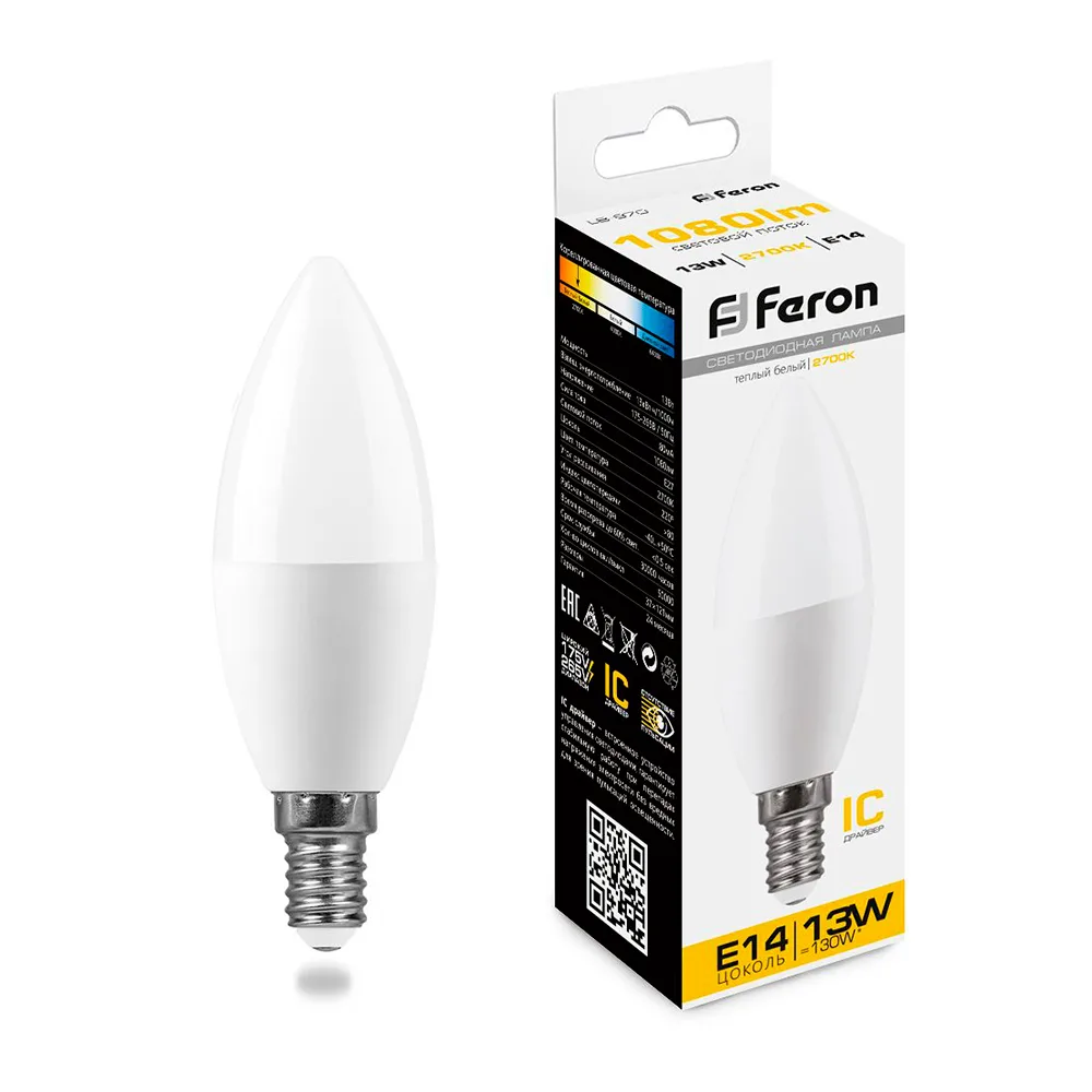 Лампа светодиодная FERON LB-970 Свеча E14 13W 175-265V 2700K 38107