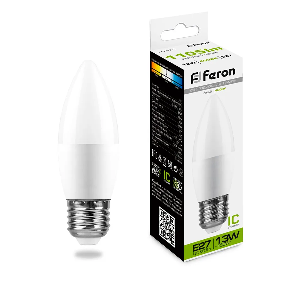 Лампа светодиодная FERON LB-970 Свеча E27 13W 175-265V 4000K 38111