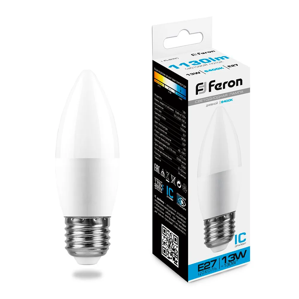 Лампа светодиодная FERON LB-970 Свеча E27 13W 175-265V 6400K 38112