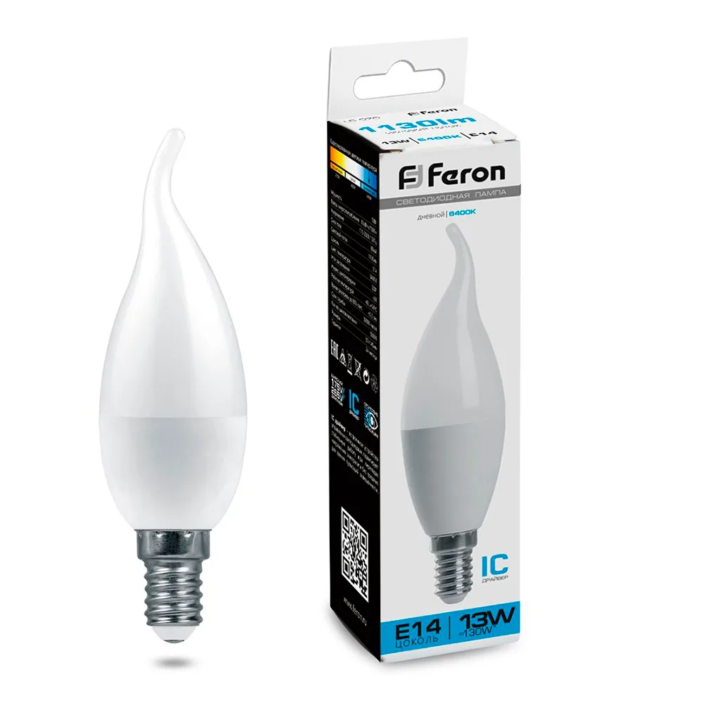 Лампа светодиодная FERON LB-970 Свеча на ветру E14 13W 175-265V 6400K 38114