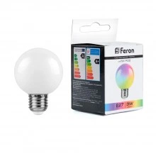 Лампа светодиодная FERON LB-371 Шар матовый E27 3W 230V RGB плавная сменая цвета 38115