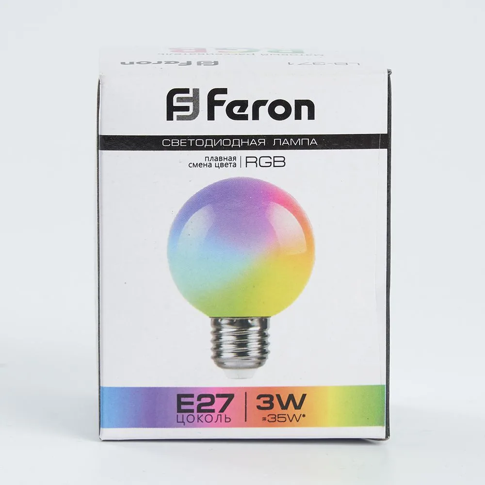 FERON Лампа светодиодная LB-371 Шар матовый E27 3W 230V RGB плавная сменая цвета 38115 FERON Лампа светодиодная LB-371 Шар матовый E27 3W 230V RGB плавная сменая цвета 38115
