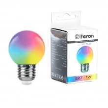 Лампа светодиодная FERON LB-37 Шарик матовый E27 1W 230V RGB плавная сменая цвета 38116