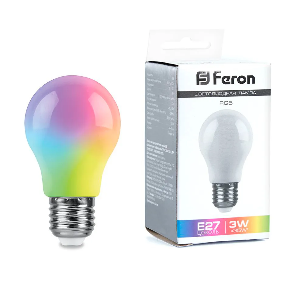 Лампа светодиодная FERON LB-375 E27 3W матовый 230V RGB плавная сменая цвета 38118