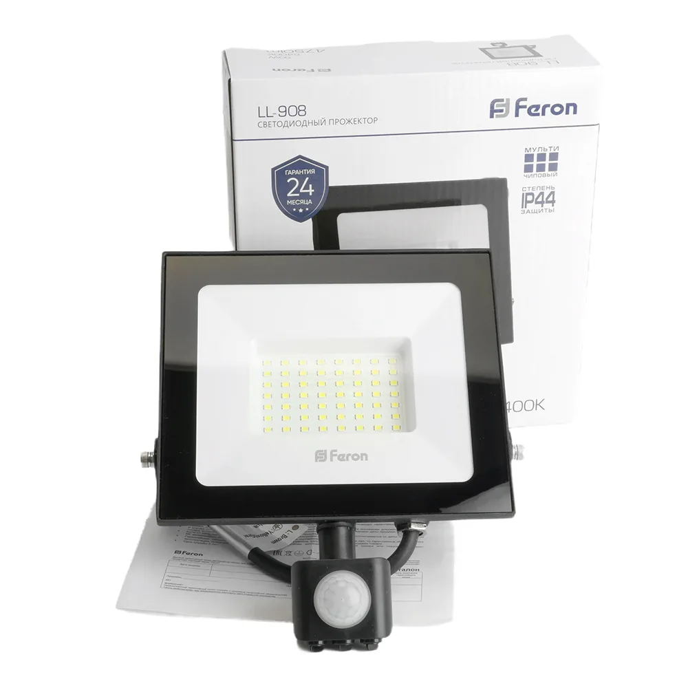 FERON Светодиодный прожектор с датчиком LL-908 IP44 50W 6400K 29558 FERON Светодиодный прожектор с датчиком LL-908 IP44 50W 6400K 29558
