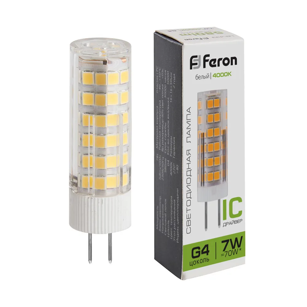 Лампа светодиодная FERON LB-433 G4 7W 175-265V 4000K 25864
