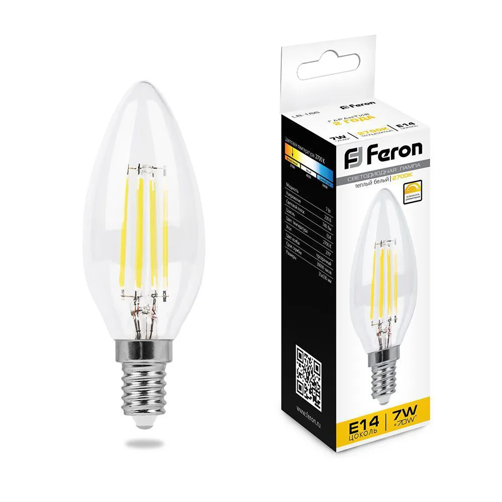 FERON Лампа светодиодная диммируемая LB-166 Свеча E14 7W 230V 2700K 25870 FERON Лампа светодиодная диммируемая LB-166 Свеча E14 7W 230V 2700K 25870