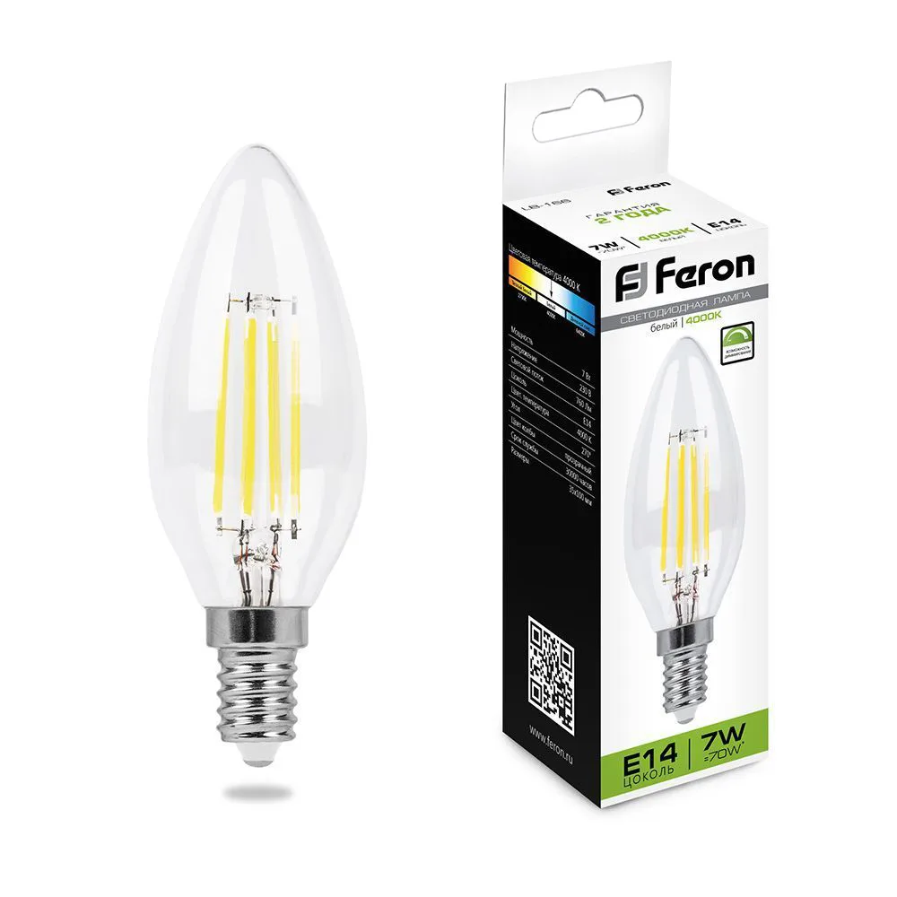 Лампа светодиодная диммируемая FERON LB-166 Свеча E14 7W 230V 4000K 25871