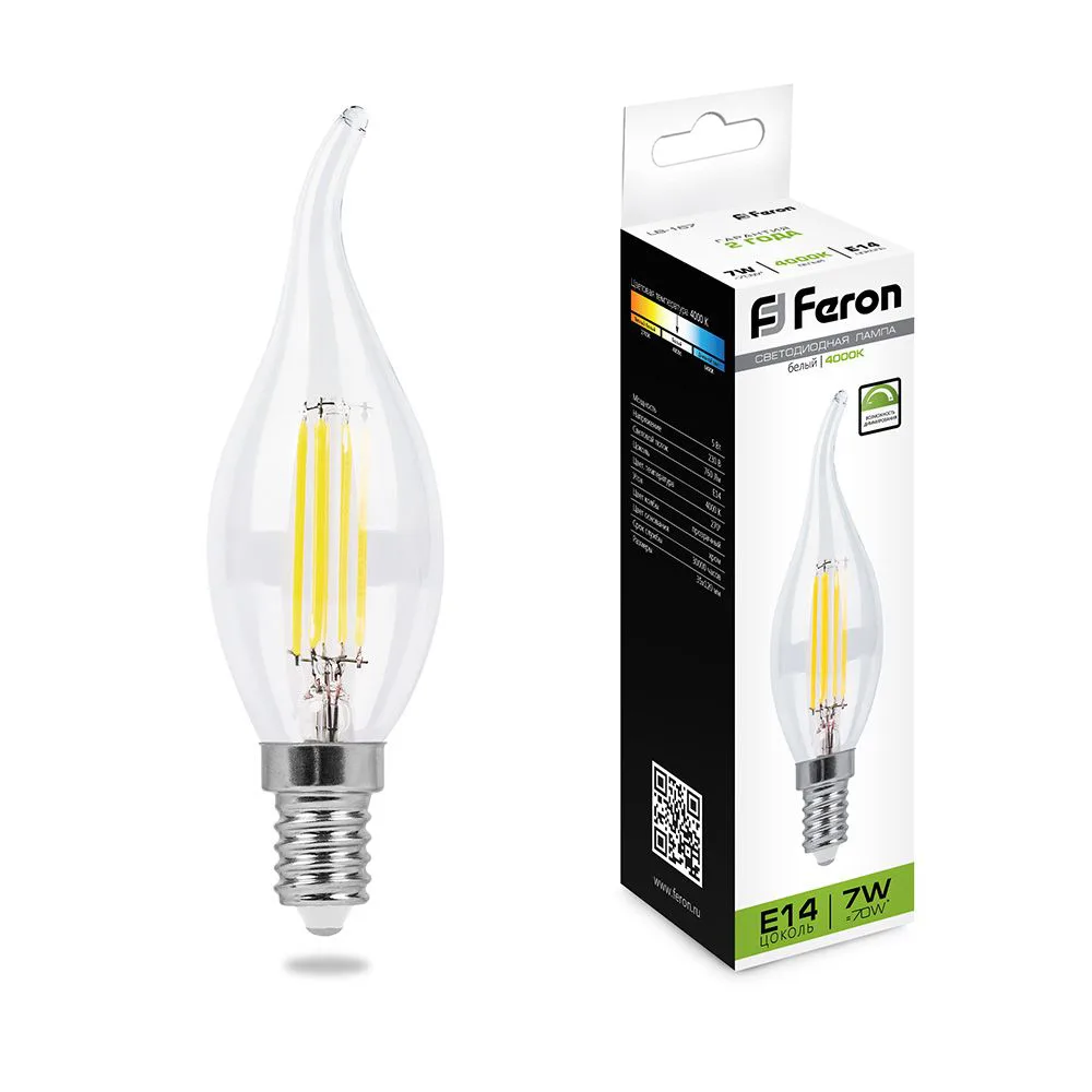 Лампа светодиодная диммируемая FERON LB-167 Свеча на ветру E14 7W 230V 4000K 25873