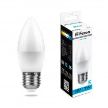 Лампа светодиодная FERON LB-97 Свеча E27 7W 175-265V 6400K 25883