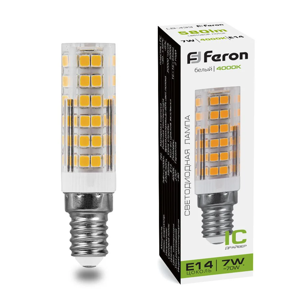 Лампа светодиодная FERON LB-433 E14 7W 175-265V 4000K 25899