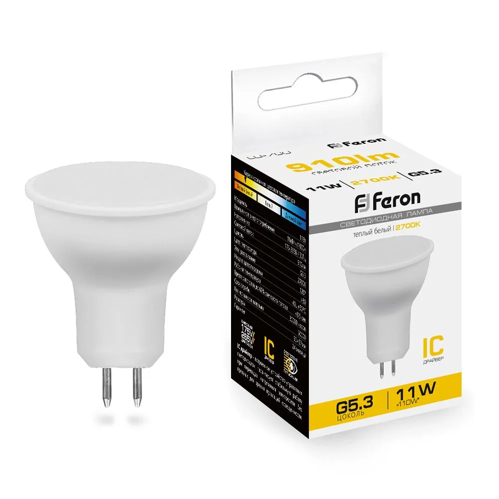 FERON Лампа светодиодная LB-760 MR16 G5.3 11W 175-265V 2700K 38137 FERON Лампа светодиодная LB-760 MR16 G5.3 11W 175-265V 2700K 38137