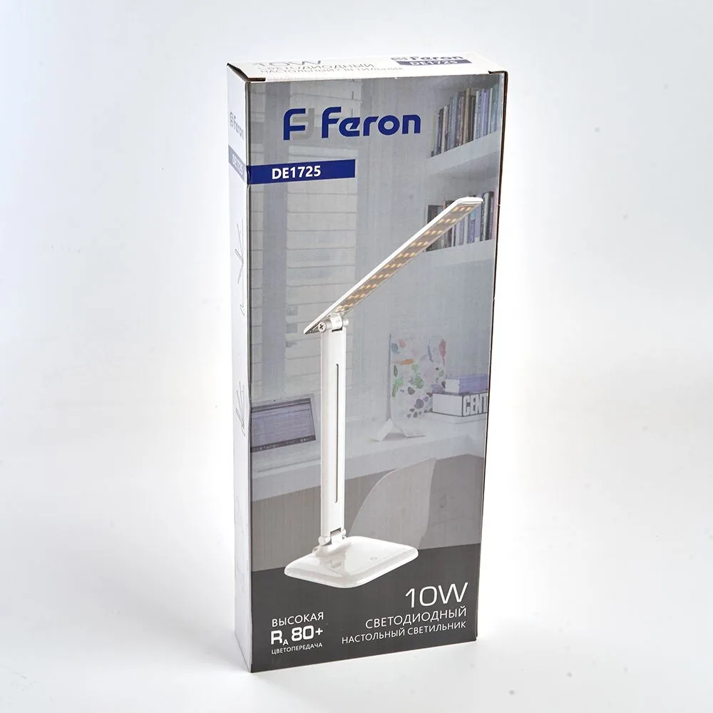 FERON Настольный светодиодный светильник DE1725 10W, 4000K, 100-240V, белый 29861 FERON Настольный светодиодный светильник DE1725 10W, 4000K, 100-240V, белый 29861
