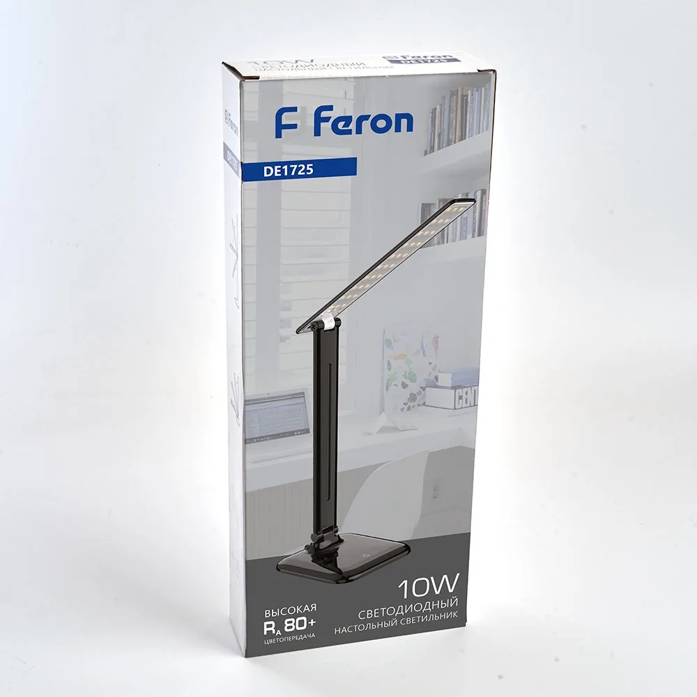FERON Настольный светодиодный светильник DE1725 10W, 4000K, 100-240V, черный 29860 FERON Настольный светодиодный светильник DE1725 10W, 4000K, 100-240V, черный 29860