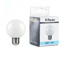 Лампа светодиодная FERON LB-371 Шар E27 3W 230V 6400K матовый 25902