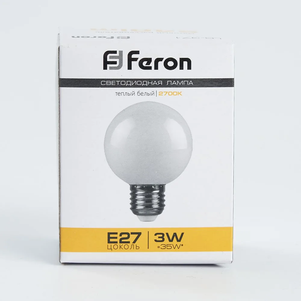 FERON Лампа светодиодная LB-371 Шар E27 3W 230V 2700K матовый 25903 FERON Лампа светодиодная LB-371 Шар E27 3W 230V 2700K матовый 25903