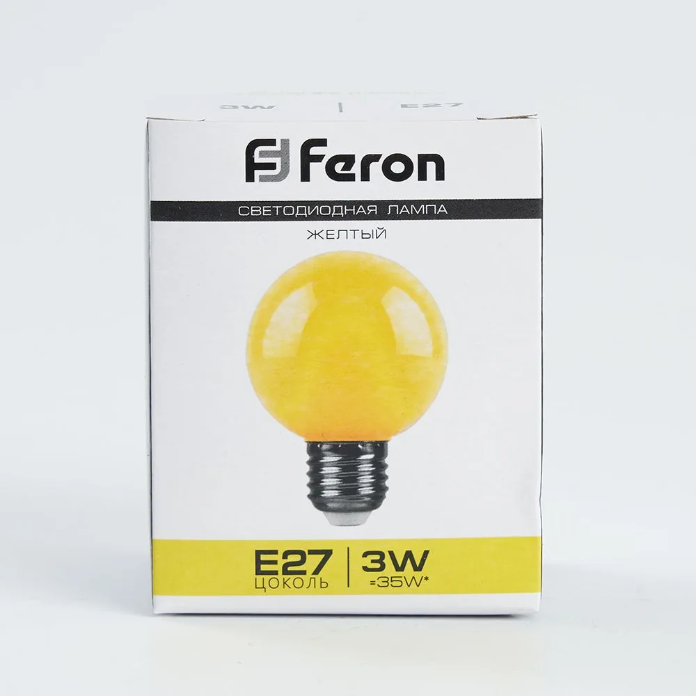 FERON Лампа светодиодная LB-371 Шар E27 3W 230V желтый 25904 FERON Лампа светодиодная LB-371 Шар E27 3W 230V желтый 25904