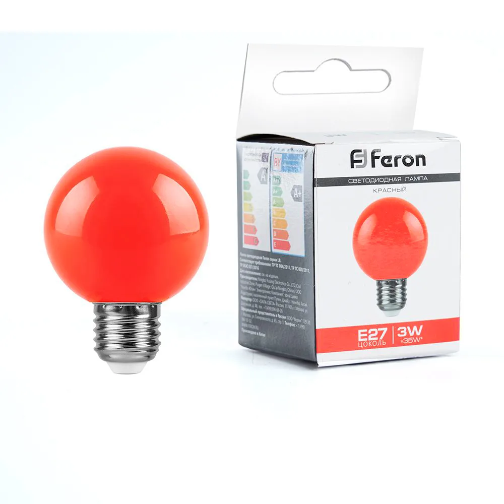 Лампа светодиодная FERON LB-371 Шар E27 3W 230V красный 25905