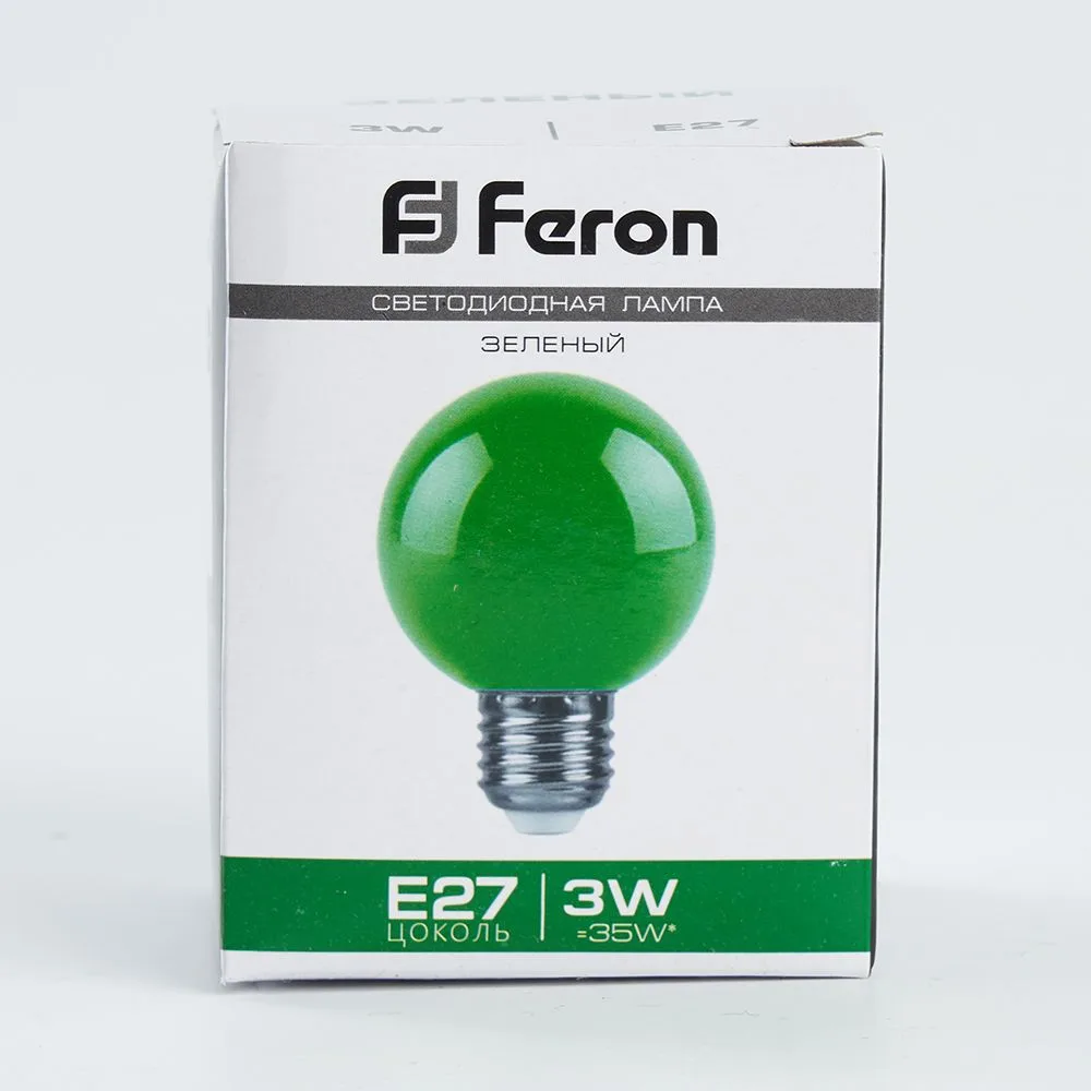 FERON Лампа светодиодная LB-371 Шар E27 3W 230V зеленый 25907 FERON Лампа светодиодная LB-371 Шар E27 3W 230V зеленый 25907