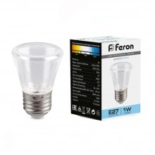 Лампа светодиодная FERON LB-372 Колокольчик прозрачный E27 1W 6400K 25908