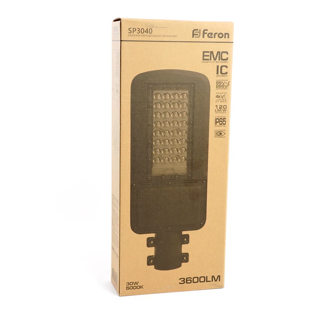 FERON Светодиодный уличный консольный светильник SP3040 30W 5000K 230V, серый 41547 FERON Светодиодный уличный консольный светильник SP3040 30W 5000K 230V, серый 41547