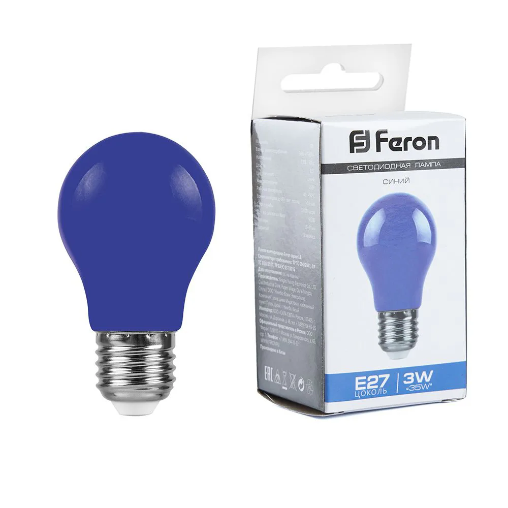 FERON Лампа светодиодная LB-375 E27 3W 230V синий 25923 FERON Лампа светодиодная LB-375 E27 3W 230V синий 25923