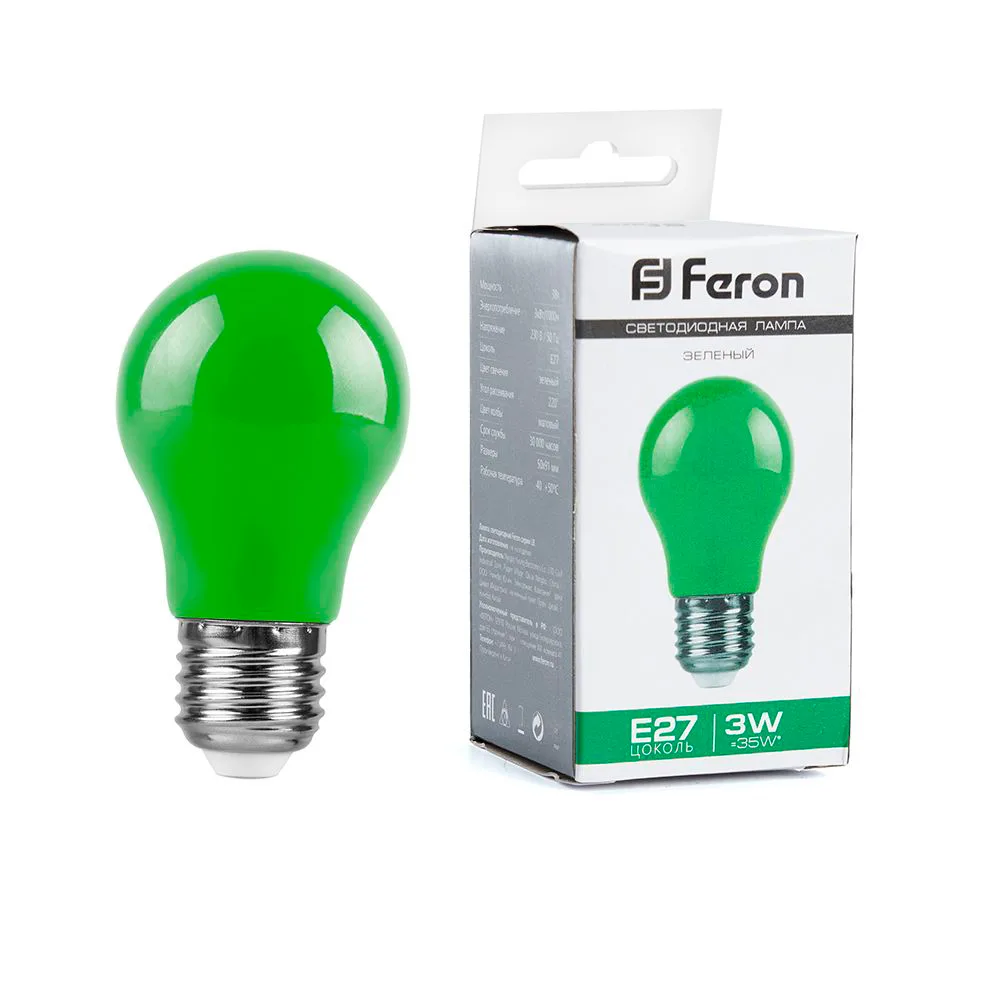 Лампа светодиодная FERON LB-375 E27 3W 230V зеленый 25922