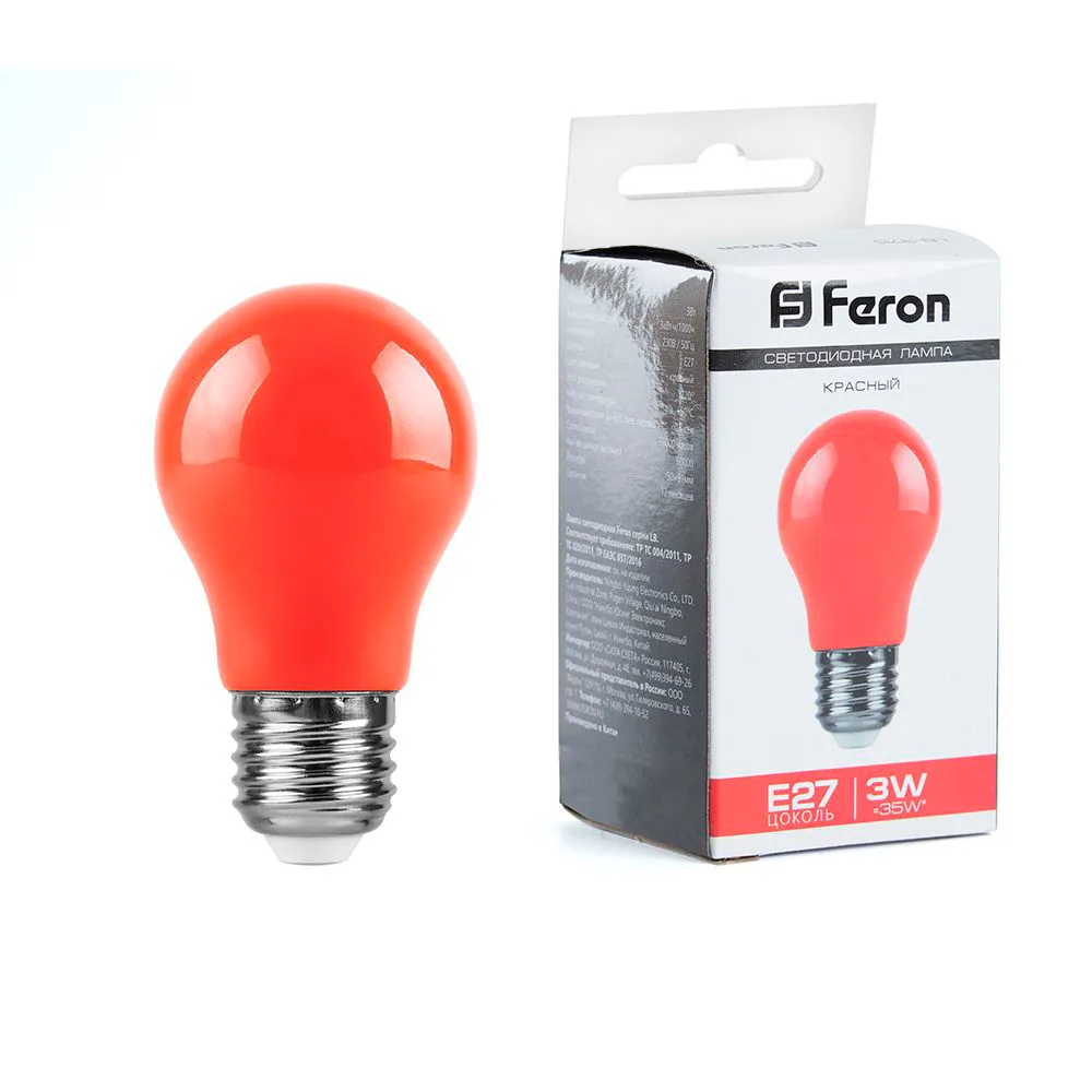 Лампа светодиодная FERON LB-375 E27 3W 230V красный 25924