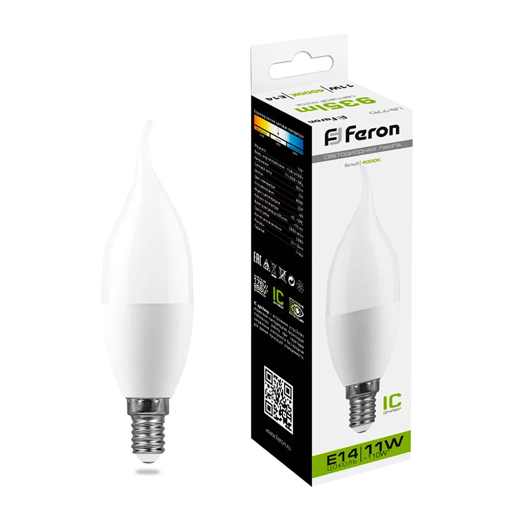 Лампа светодиодная FERON LB-770 Свеча на ветру E14 11W 175-265V 4000K 25940