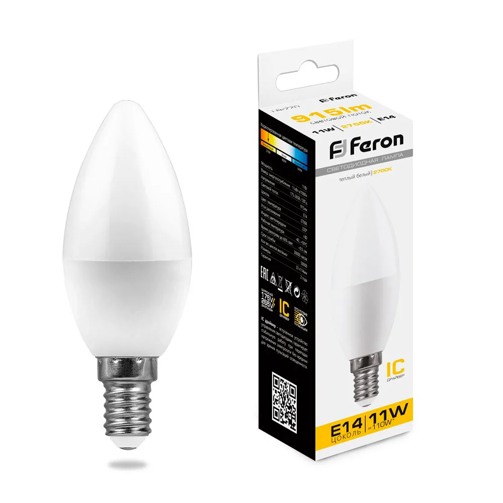 FERON Лампа светодиодная LB-770 Свеча E14 11W 175-265V 2700K 25941 FERON Лампа светодиодная LB-770 Свеча E14 11W 175-265V 2700K 25941