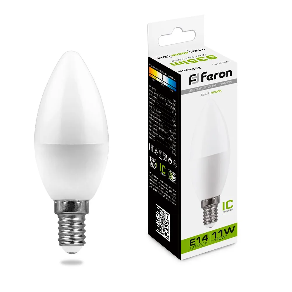 FERON Лампа светодиодная LB-770 Свеча E14 11W 175-265V 4000K 25942 FERON Лампа светодиодная LB-770 Свеча E14 11W 175-265V 4000K 25942