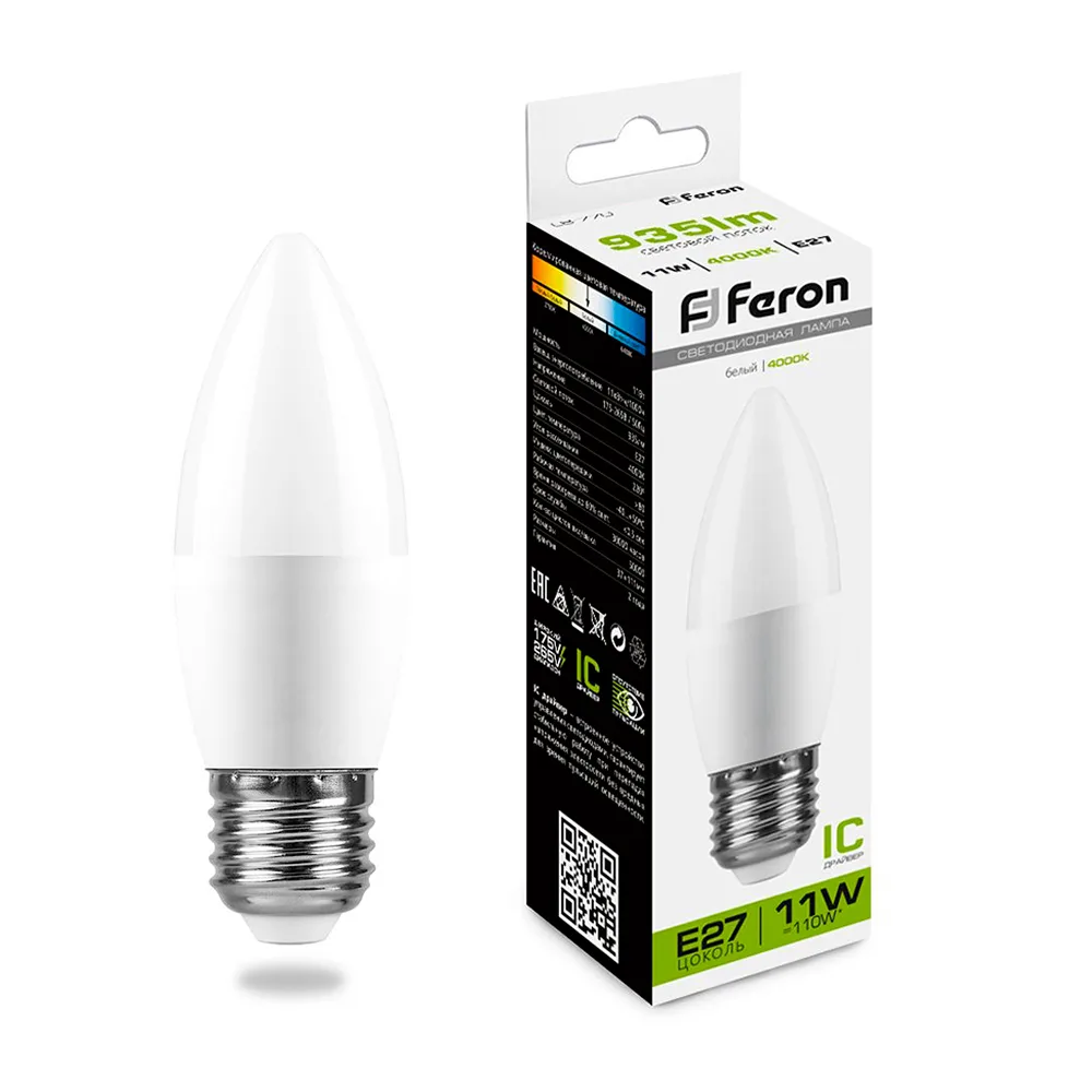 Лампа светодиодная FERON LB-770 Свеча E27 11W 175-265V 4000K 25944