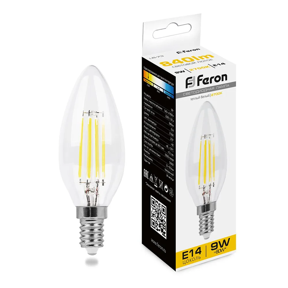 Лампа светодиодная FERON LB-73 Свеча E14 9W 230V 2700K 25956