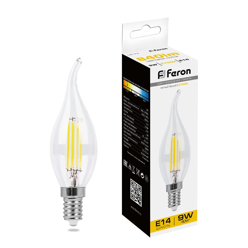 FERON Лампа светодиодная LB-74 Свеча на ветру E14 9W 230V 2700K 25960 FERON Лампа светодиодная LB-74 Свеча на ветру E14 9W 230V 2700K 25960
