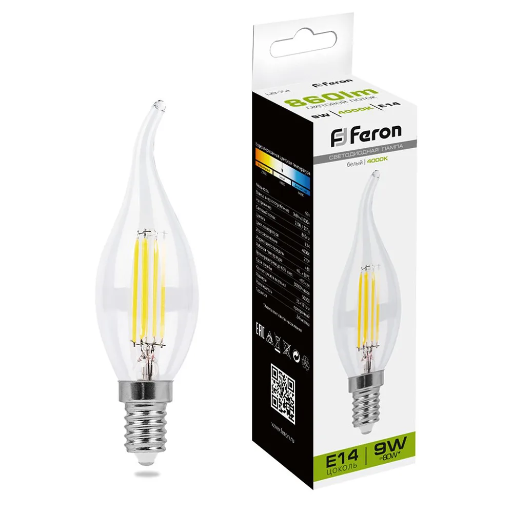 FERON Лампа светодиодная LB-74 Свеча на ветру E14 9W 230V 4000K 25962 FERON Лампа светодиодная LB-74 Свеча на ветру E14 9W 230V 4000K 25962
