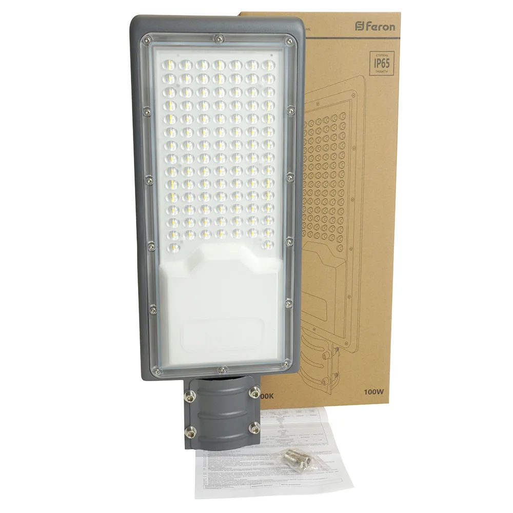 FERON Светодиодный уличный консольный светильник SP3033 100W 6400K 230V, серый 32578 FERON Светодиодный уличный консольный светильник SP3033 100W 6400K 230V, серый 32578