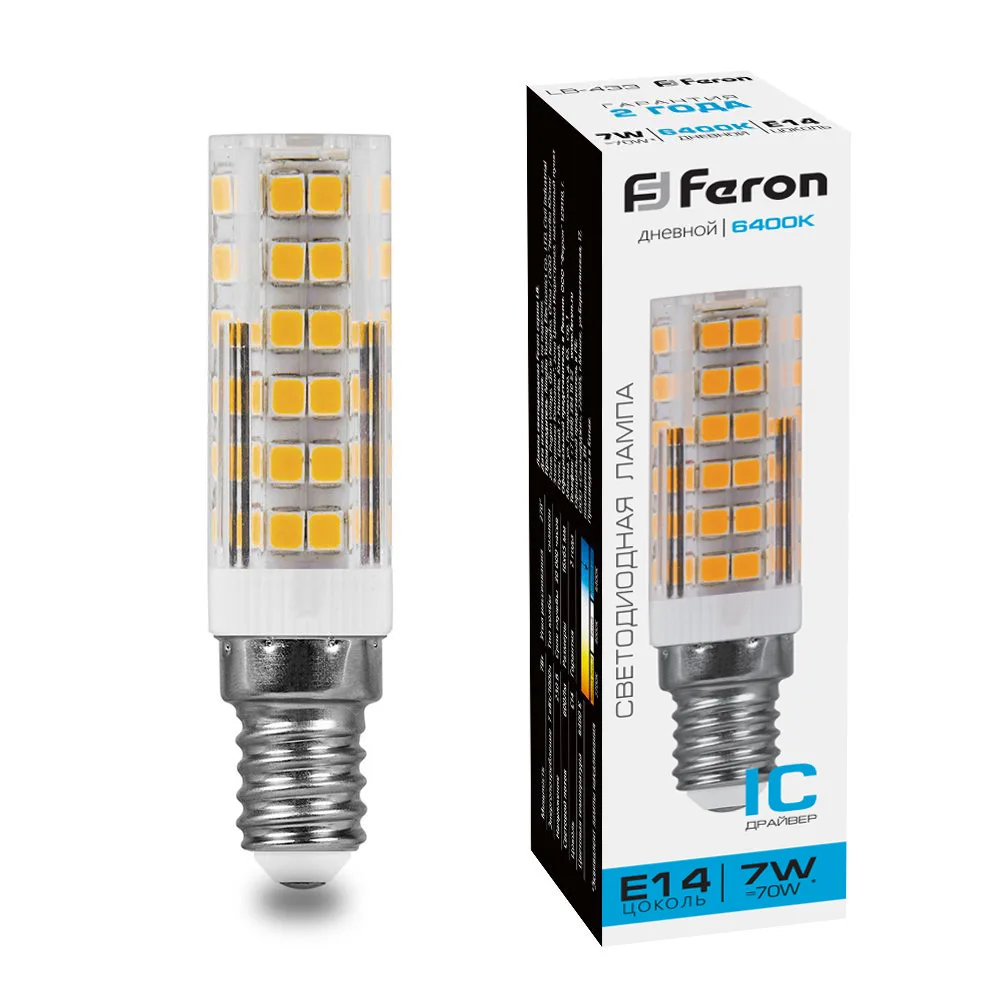 FERON Лампа светодиодная LB-433 E14 7W 175-265V 6400K 25986 FERON Лампа светодиодная LB-433 E14 7W 175-265V 6400K 25986