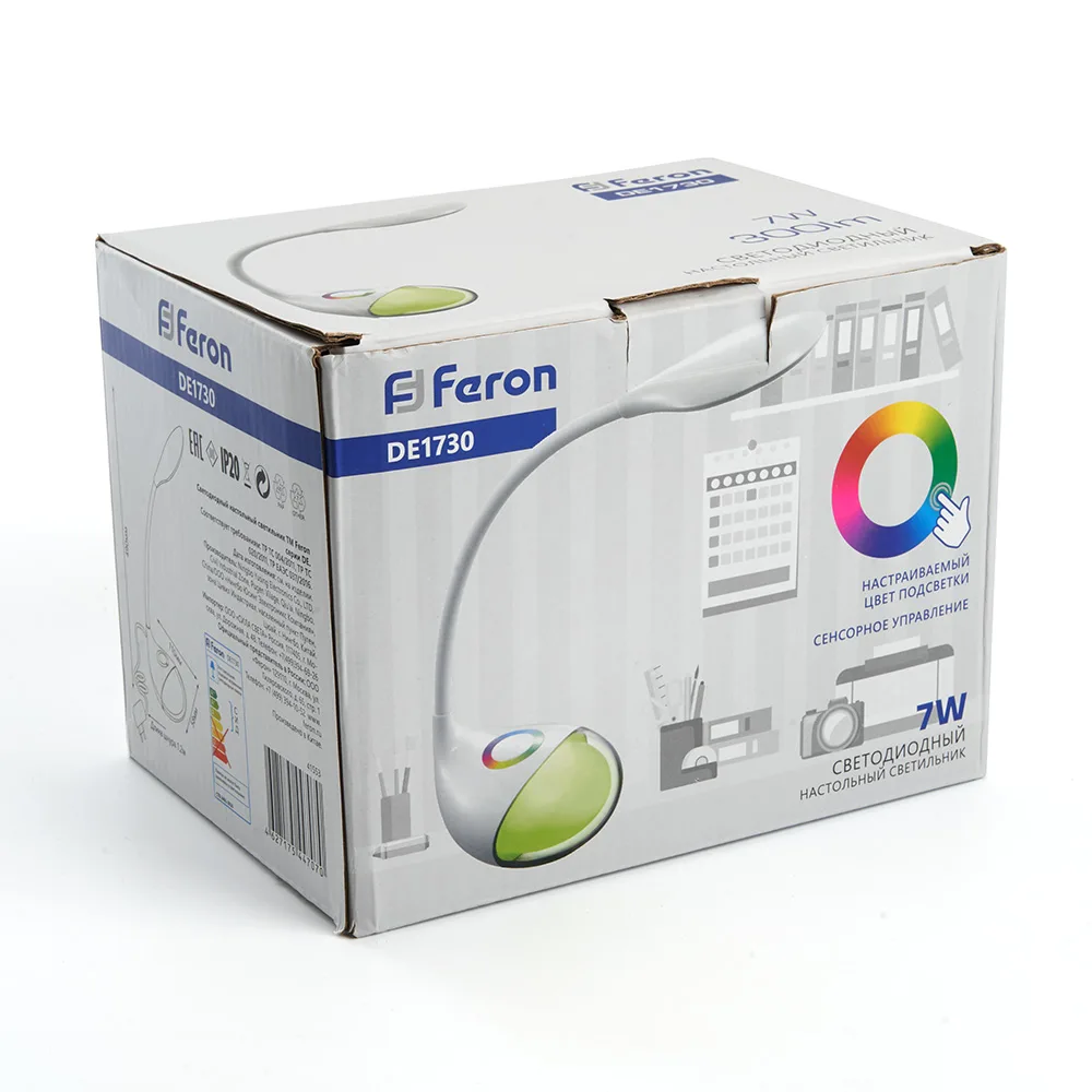 FERON Настольный светодиодный светильник DE1730 7W, 6000-6500K, 100-240V, белый 41553 FERON Настольный светодиодный светильник DE1730 7W, 6000-6500K, 100-240V, белый 41553